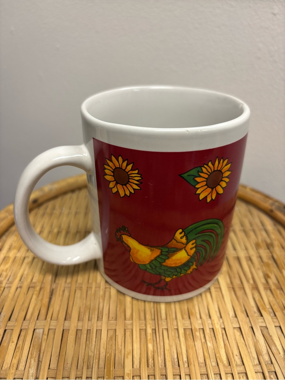 Red Rooster Sunflower Ceramic Coffee Mug - White Interior